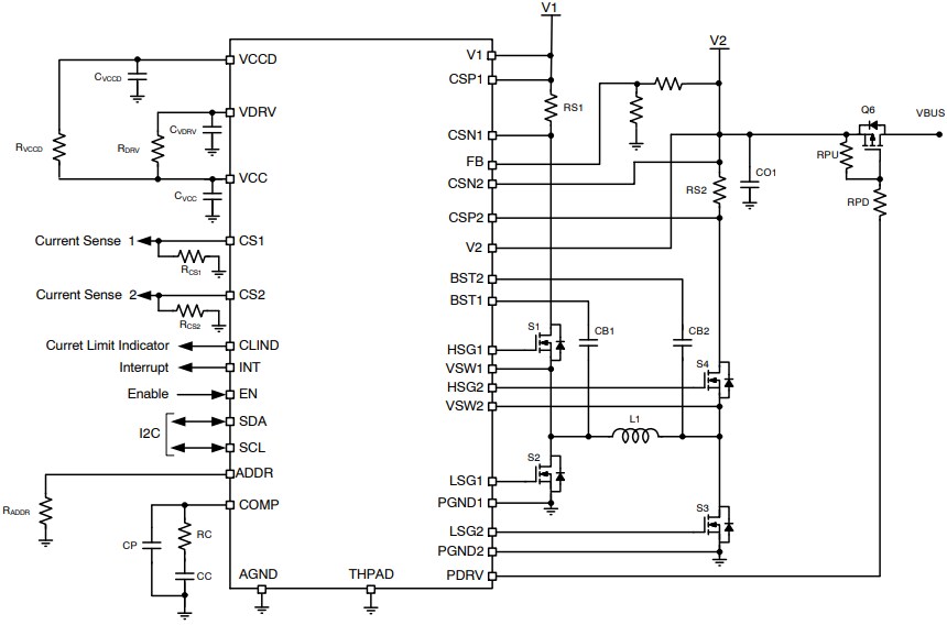 Application Circuit Diagram - onsemi NCP81599 4-Switch Buck Boost Controller